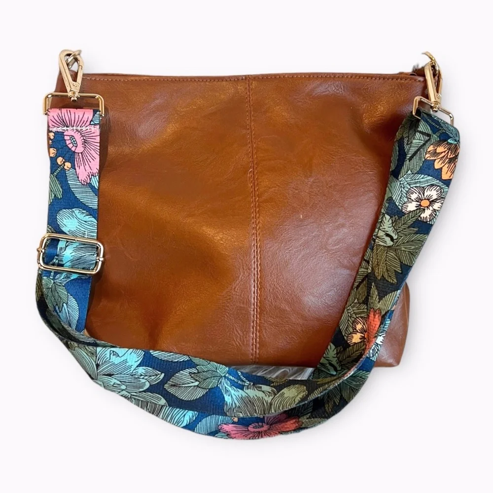 Brown Medium Size Faux Leather Zipper Hobo Handbag